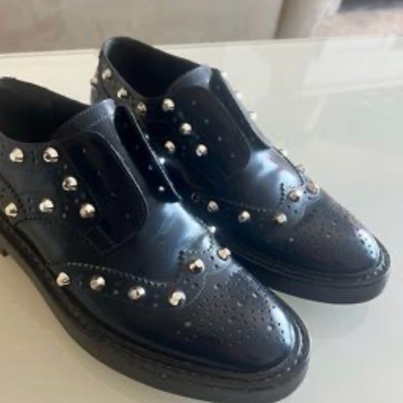 Balenciaga Shoes - Balenciaga Black Leather Shoes with Silver Studs
